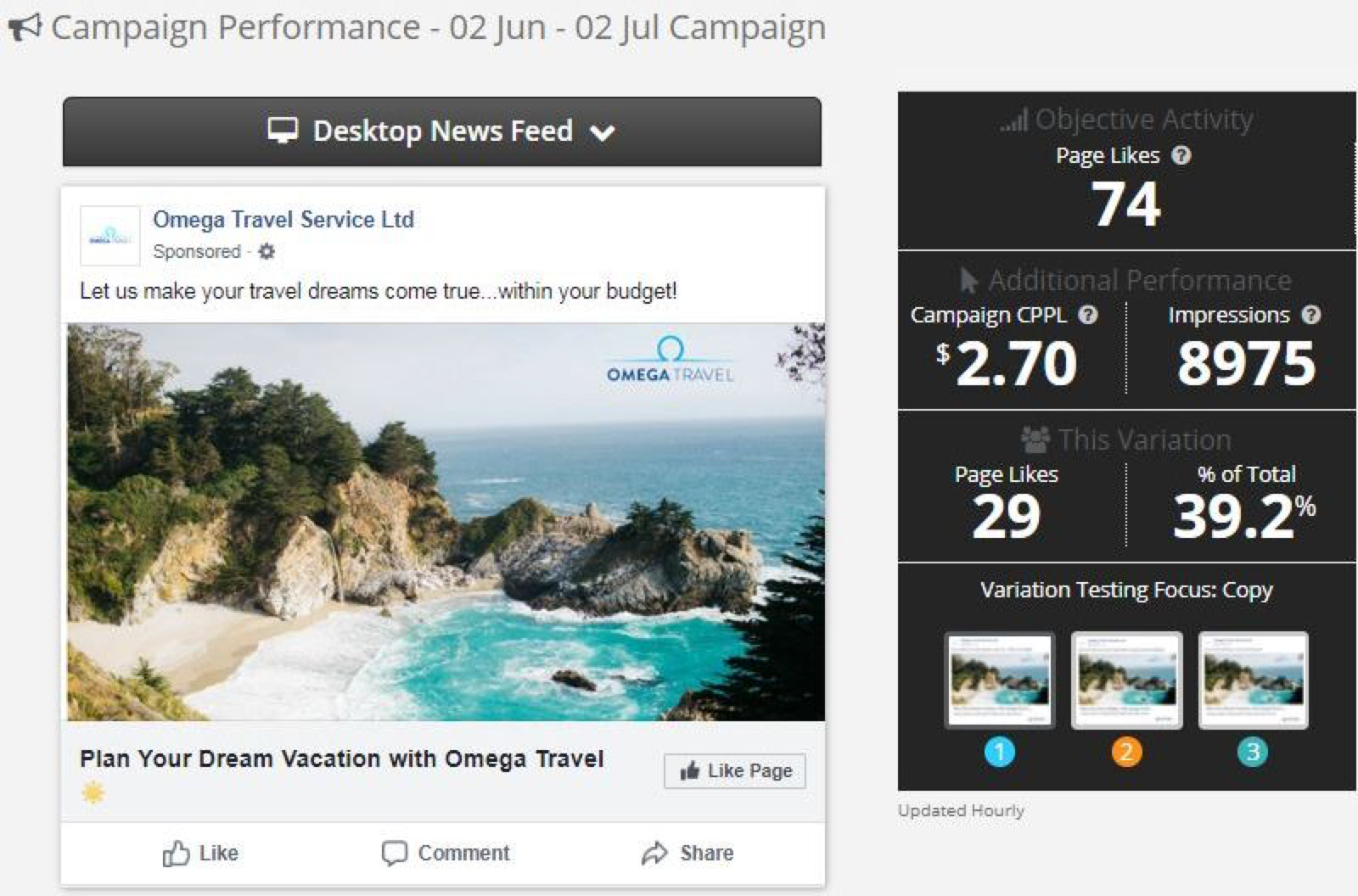 Custom itinerary travel agency promotional ad campaign